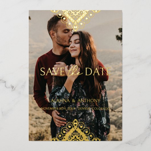 Exquisite Luxury Ornamental Baroque Decorative  箔招待状 (正面)