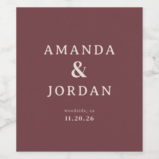 Exquisite Maroon Calligraphy ワインラベル (シングルラベル)