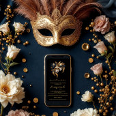 Exquisite Masquerade Masks Gold Effect Accents 招待状