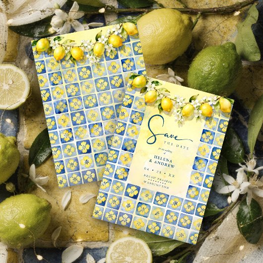 Exquisite Mediterranean Tiles Floral & Lemons  セーブザデート