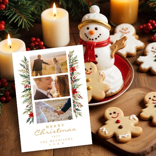 Exquisite Minimal Christmas Garland 3 Photos Frame シーズンカード