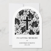 Exquisite Minimalist Black White Botanical Funeral 招待状 (正面)