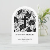 Exquisite Minimalist Black White Botanical Funeral 招待状 (スタンド正面)