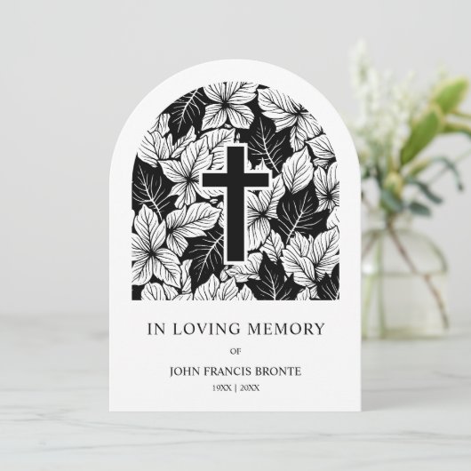 Exquisite Minimalist Black White Botanical Funeral 招待状 (スタンド正面)