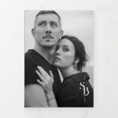 Exquisite Minimalist Black White Wedding 4 Photos 三つ折り招待状 (カバー)