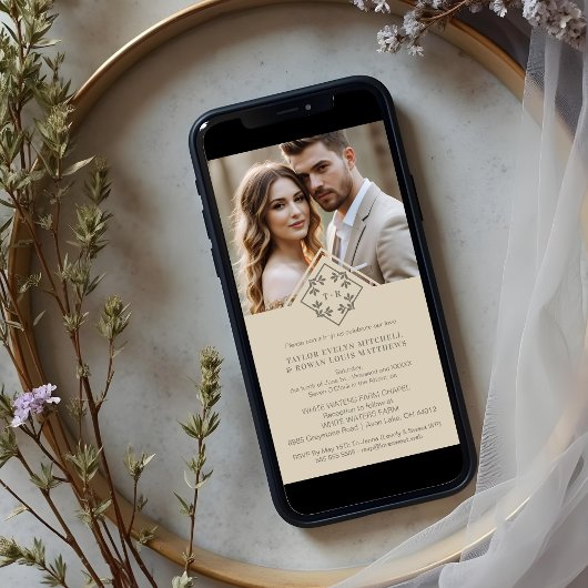 Exquisite Minimalist Wedding Botanical Monogram 招待状