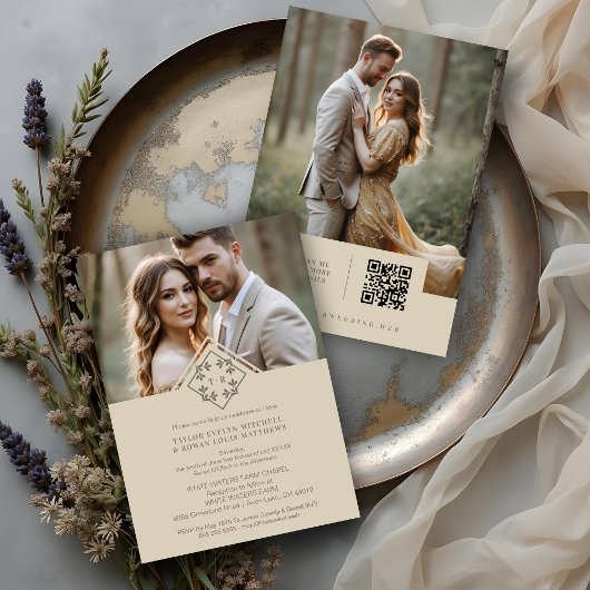 Exquisite Minimalist Wedding Botanical Monogram 招待状