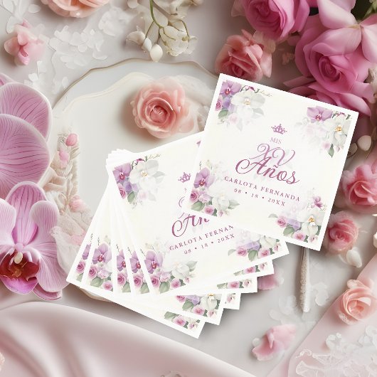 Exquisite Mis XV Años Spanish Floral Orchid Posies スタンダードカクテルナプキン