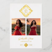 Exquisite Modern Floral Diamond Shape Mis XV Años 箔招待状 (正面)