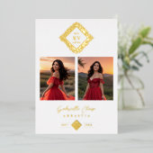 Exquisite Modern Floral Diamond Shape Mis XV Años 箔招待状 (立ち正面)