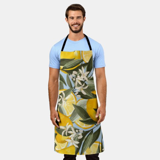 Exquisite pattern with yellow bergamot fruits, cit エプロン (着用した状態)