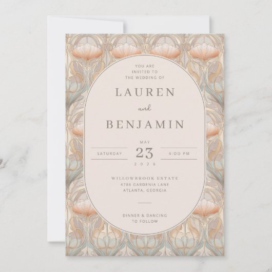 Exquisite Peach Floral Pattern 招待状 (正面)