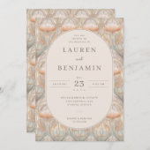 Exquisite Peach Floral Pattern 招待状 (正面/裏面)