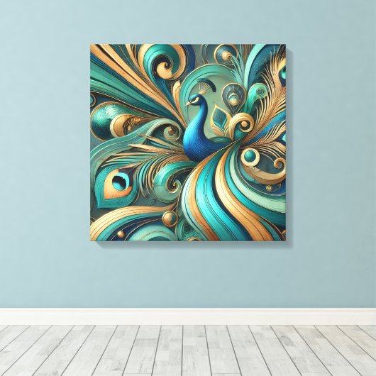 Exquisite Peacock Design Canvas Art キャンバスプリント (インサイチュ (ウッドフロア))