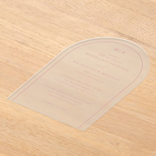 Exquisite Pink Calligraphy Invitation アクリル招待状 (レイダウン)