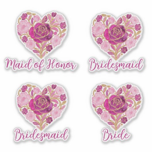 Exquisite Pink Floral Heart Bridal シール (正面)