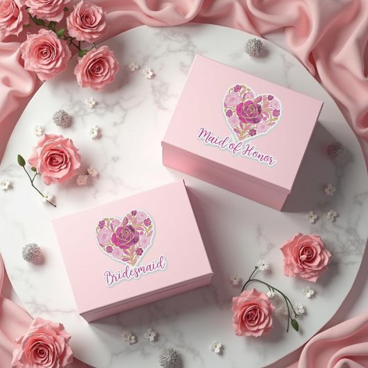 Exquisite Pink Floral Heart Bridal シール