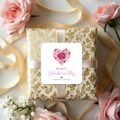 Exquisite Pink Floral Heart Galentine's Day Party スクエアシール