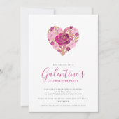 Exquisite Pink Floral Heart Galentine's Day Party 招待状 (正面)