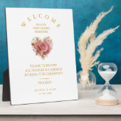 Exquisite Pink Floral Heart Unplugged Wedding フォトプラーク (側面)