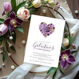 Exquisite Purple Floral Heart Galentine's Day 招待状