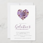 Exquisite Purple Floral Heart Galentine's Day 招待状 (正面)