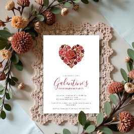 Exquisite Red Floral Heart Galentine's Day Party  招待状