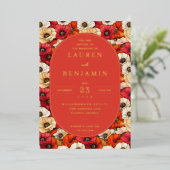 Exquisite Red Floral Wedding Invitation 箔招待状 (立ち正面)