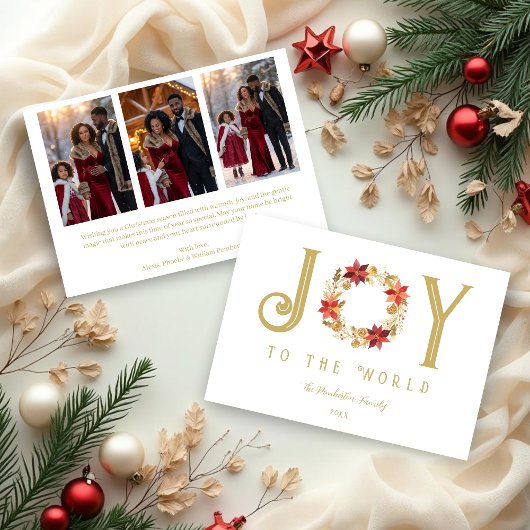 Exquisite Red Tones and Faux Gold Christmas Wreath シーズンカード