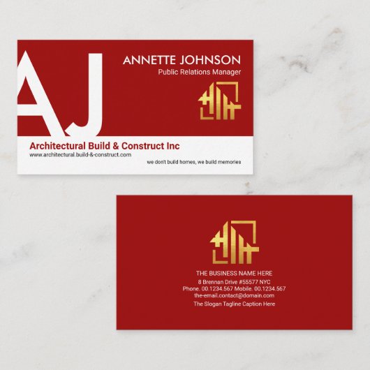 Exquisite Red White Layers Name Monogram Startup 名刺 (正面/裏面)