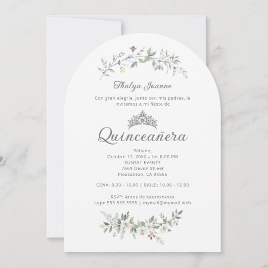 Exquisite Romantic Minimal Spring Floral Tiara XVs 招待状 (正面)