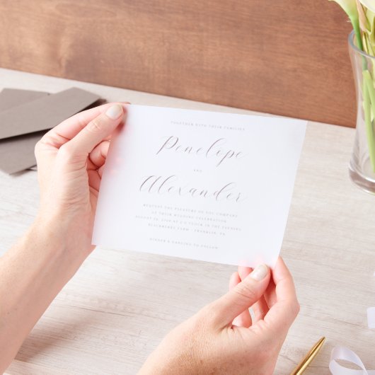 Exquisite Rose Gold Calligraphy ベラム紙招待状 (ポータブル)