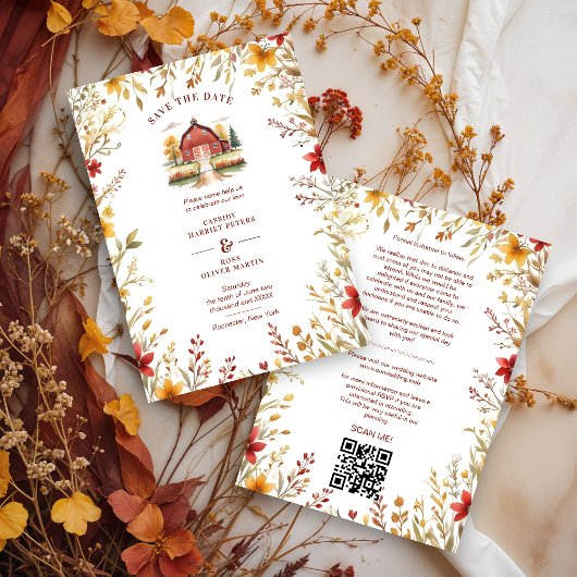 Exquisite Rustic Barn Farmhouse Fall Floral Frame セーブザデート