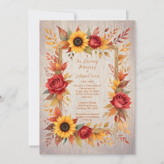 Exquisite Rustic Wood Botanical Frame Funeral 招待状 (正面)