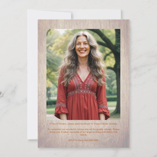 Exquisite Rustic Wood Botanical Frame Funeral 招待状 (裏面)