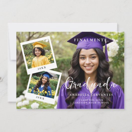 Exquisite Spanish Script Collage 4 Photos Timeline 招待状 (正面)