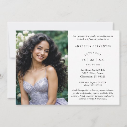 Exquisite Spanish Script Collage 4 Photos Timeline 招待状 (裏面)