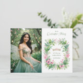 Exquisite Spring Tiara Green & Pink Floral Spanish 招待状 (スタンド正面)