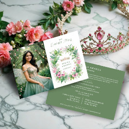 Exquisite Spring Tiara Green & Pink Floral Spanish 招待状