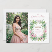 Exquisite Spring Tiara Pink & Green Floral Spanish 招待状 (正面)