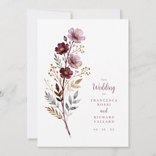 Exquisite Stylish Spring Botanical Purple Tones  招待状 (正面)
