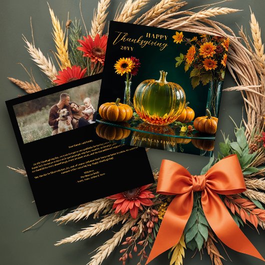 Exquisite Thanksgiving Amber Glass Pumpkin Autumn シーズンカード
