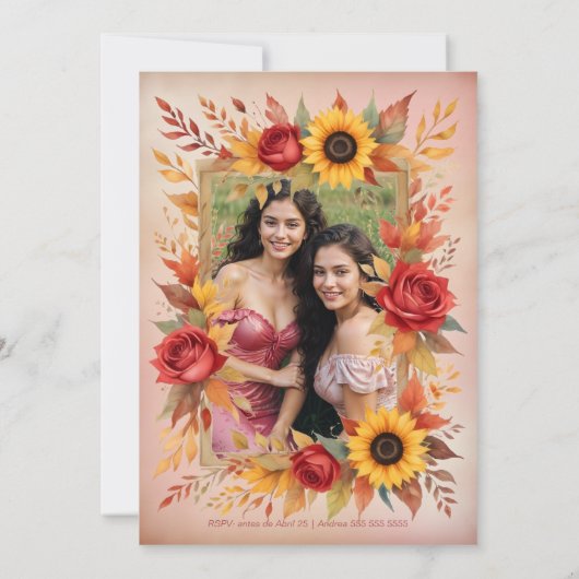 Exquisite Twins Botanical Frame Spanish Photo XVs 招待状 (裏面)