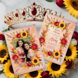 Exquisite Twins Botanical Frame Spanish Photo XVs 招待状