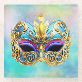  Exquisite Venectian  Mask on a Colored Background ガラスコースター