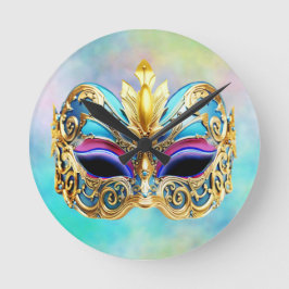  Exquisite Venectian  Mask on a Colored Background ラウンド壁時計