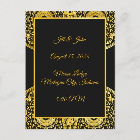 Exquisite Wedding Postcard Black And Gold ポストカード (正面)