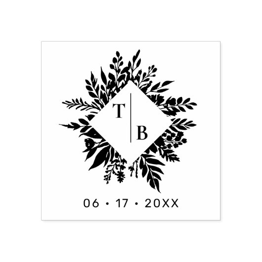 Exquisite Wedding Wildflowers Bouquet Initials ラバースタンプ (インプリント)