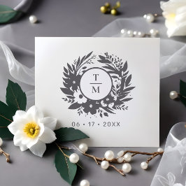 Exquisite Wedding Wildflowers Wreath Initials ラバースタンプ