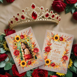 Exquisite Wood Botanical Frame Spanish Photo XVs 招待状